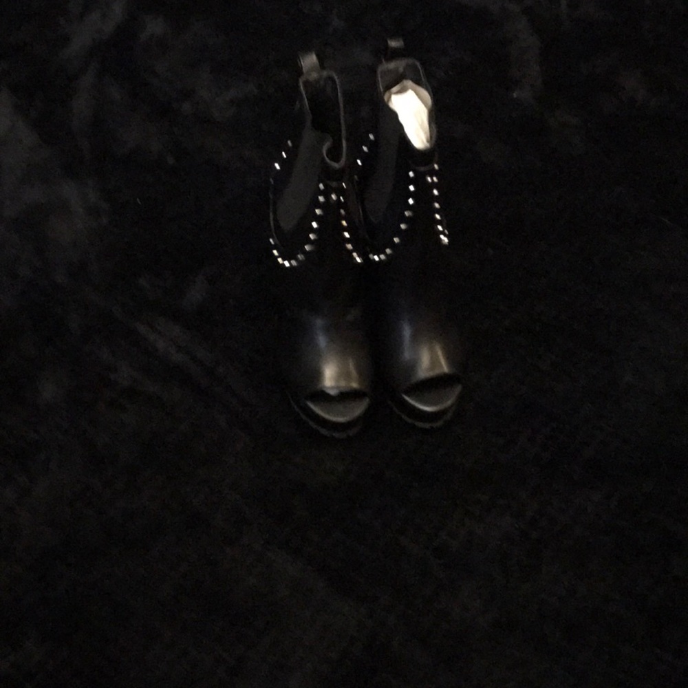 Black studded peep toe bootie